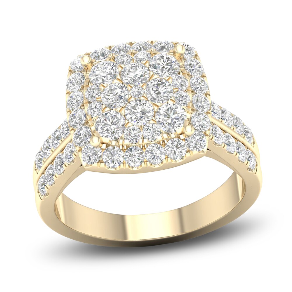 Diamond Cushion Engagement Ring 1-1/2 ct tw Round 14K Yellow Gold at9F1B2n