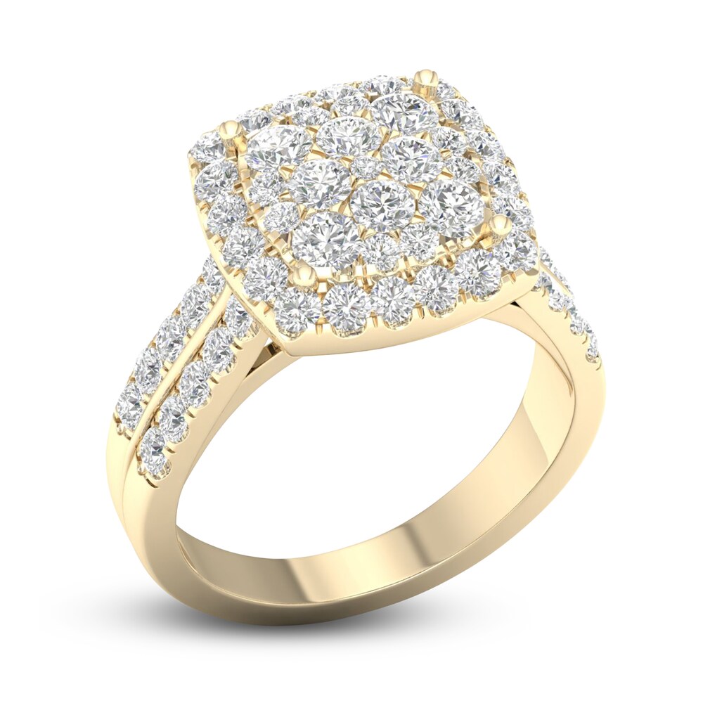 Diamond Cushion Engagement Ring 1-1/2 ct tw Round 14K Yellow Gold at9F1B2n