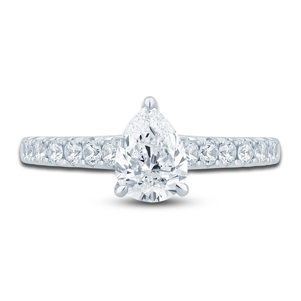 Diamond Hidden Halo Engagement Ring 1-1/2 ct tw Pear/Round 14K White Gold bAeHwarx