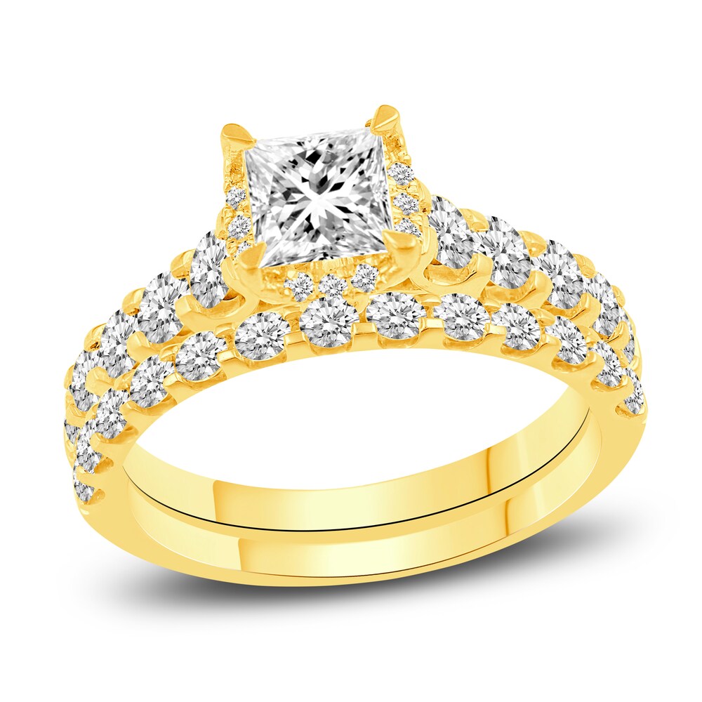 Diamond Bridal Set 2-1/8 ct tw Princess/Round 14K Yellow Gold bJZWG3uh [bJZWG3uh]