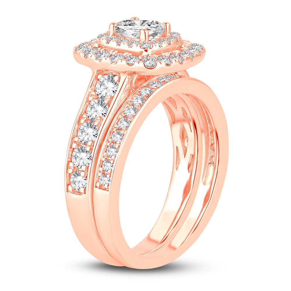 Diamond Double Halo Bridal Set 1-1/2 ct tw Princess/Round 14K Rose Gold bX6qaMSu