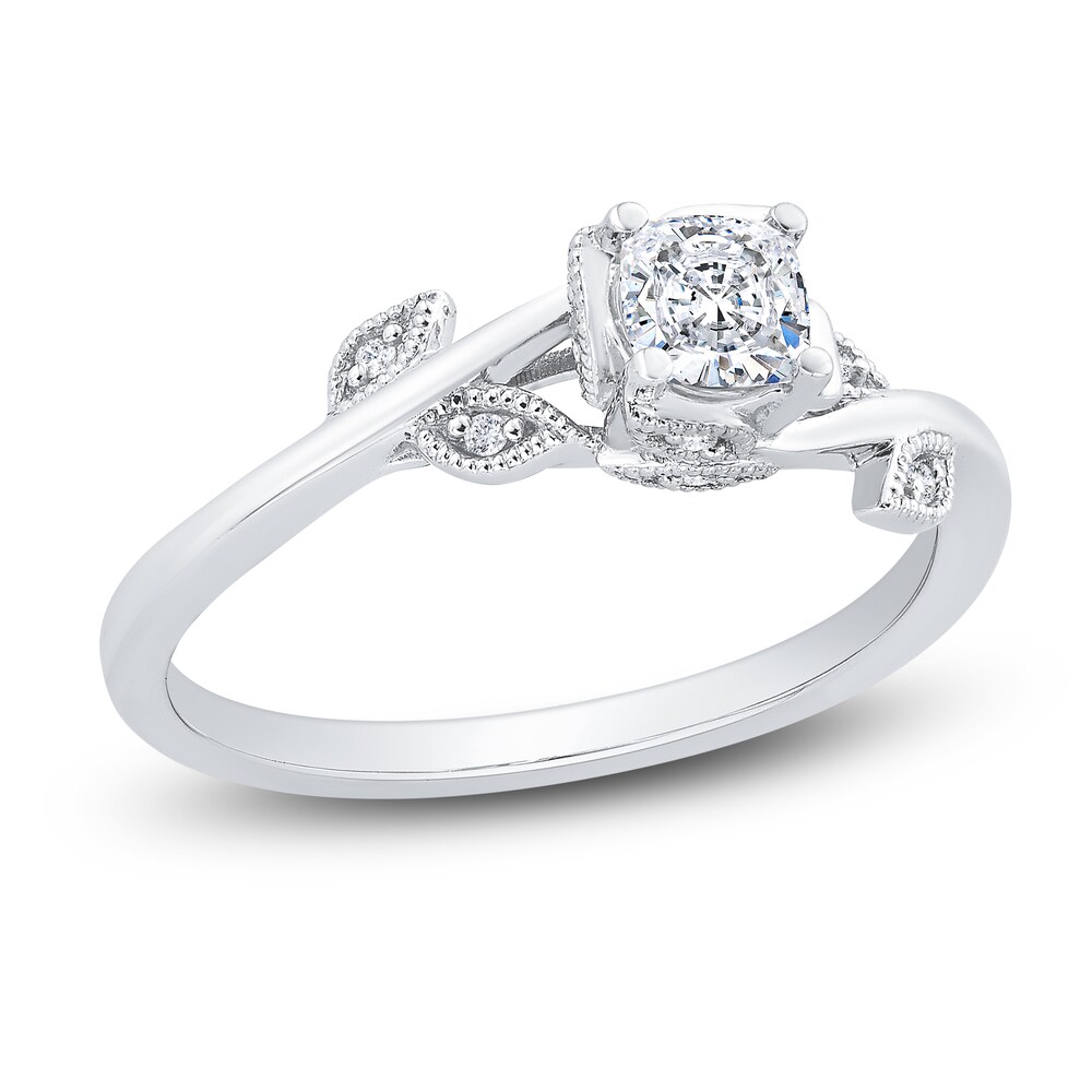 Diamond Engagement Ring 3/8 ct tw Cushion/Round 14K White Gold c0QktZhp [c0QktZhp]