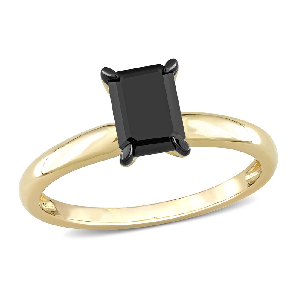 Black Diamond Solitaire Engagement Ring 1 ct tw Emerald-cut 14K Yellow Gold cHjodzt8 [cHjodzt8]