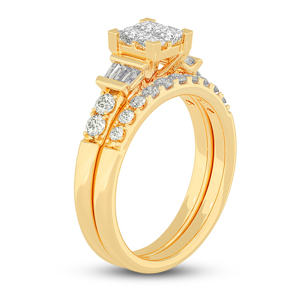 Diamond Bridal Set 1 ct tw Princess/Baguette/ Round 14K Yellow Gold cpzUO4Lc