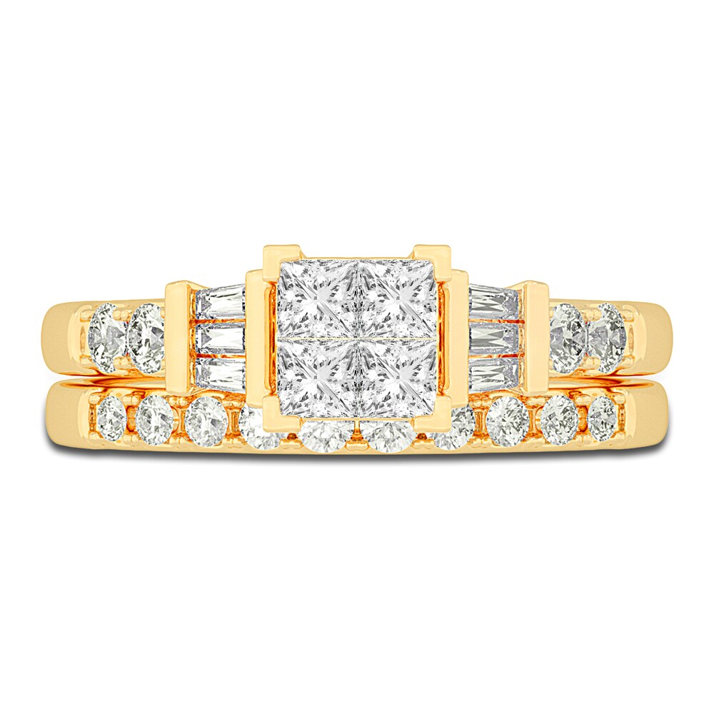 Diamond Bridal Set 1 ct tw Princess/Baguette/ Round 14K Yellow Gold cpzUO4Lc