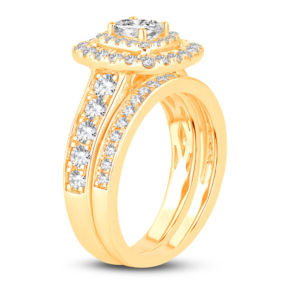 Diamond Double Halo Bridal Set 1-1/2 ct tw Princess/Round 14K Yellow Gold d7A8RzHm