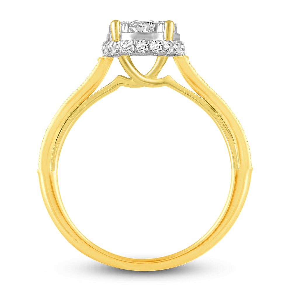 Diamond Halo Engagement Ring 3/4 ct tw Round 14K Yellow Gold dV54bJmL