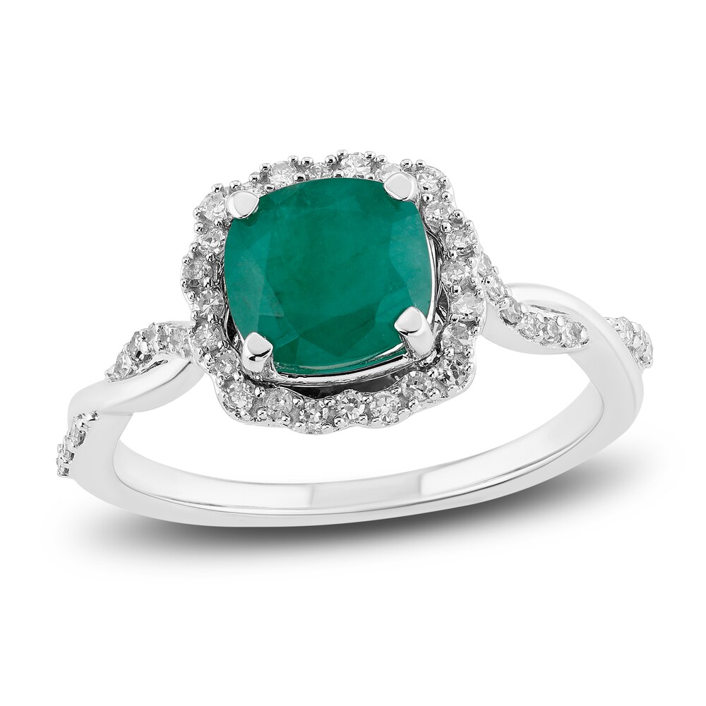 Natural Emerald Engagement Ring 1/5 ct tw Diamonds 14K White Gold dgSqPOju [dgSqPOju]