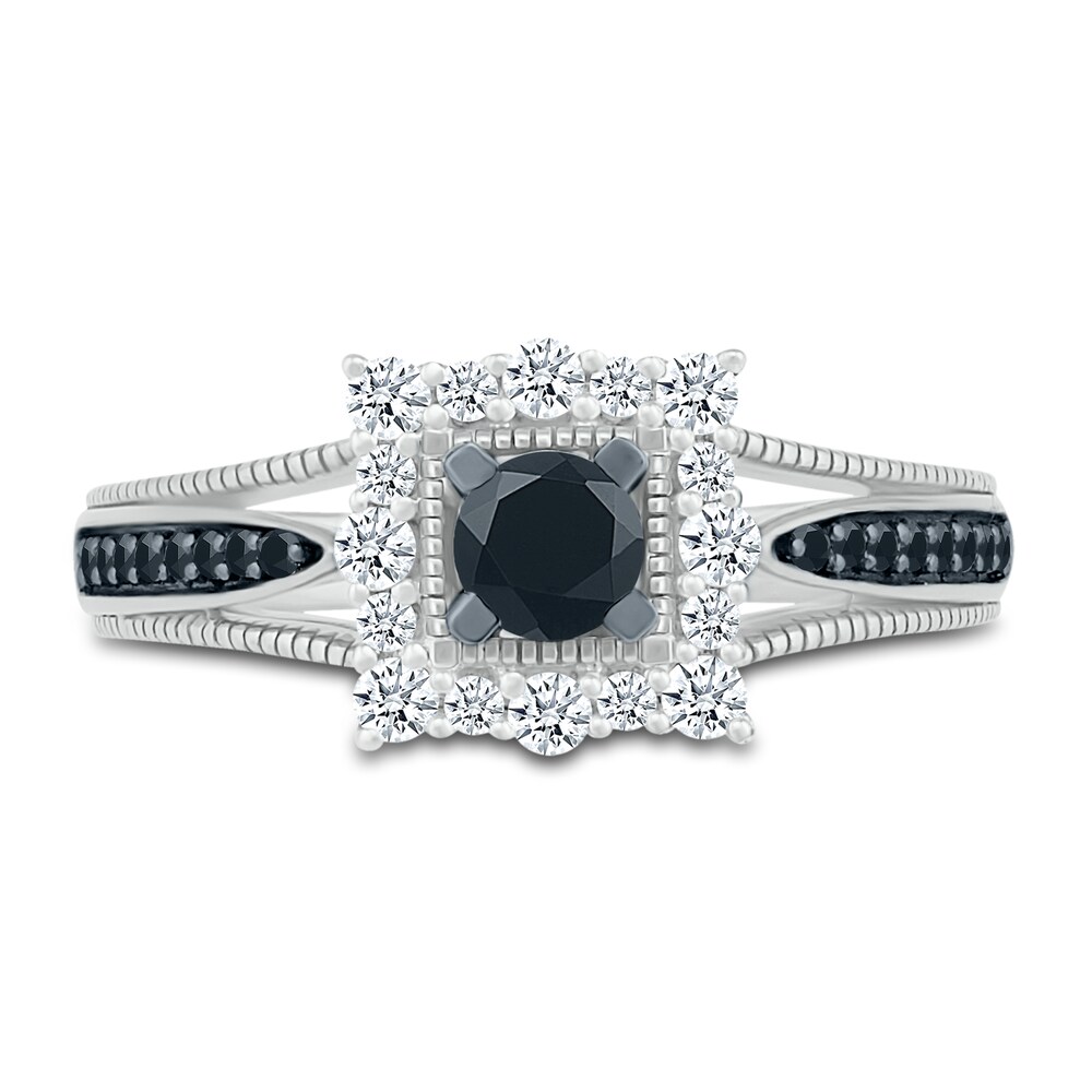 Black Diamond Engagement Ring 1/2 ct tw Round 10K White Gold eCHx3Dfu