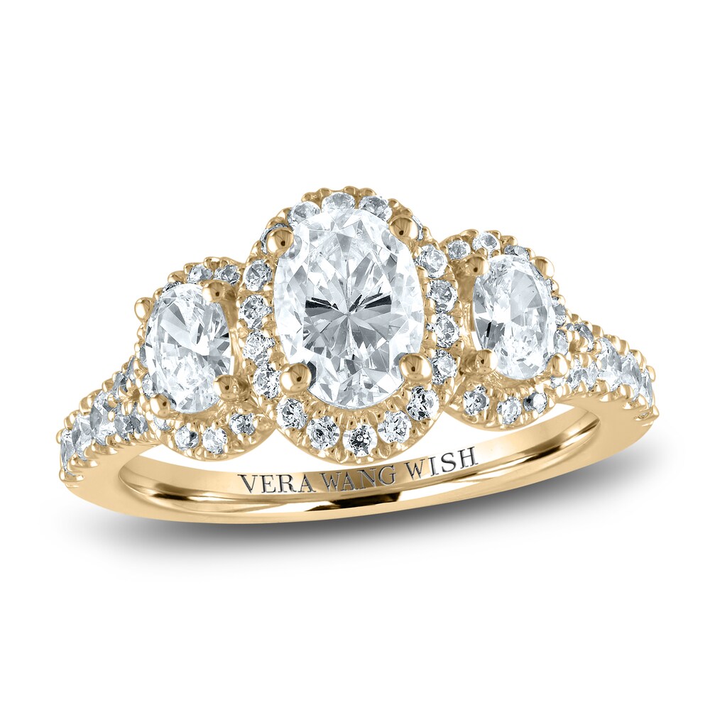 Vera Wang WISH Diamond 3-Stone Ring 3/4 ct tw Oval/Round 14K Yellow Gold eISWaHPu