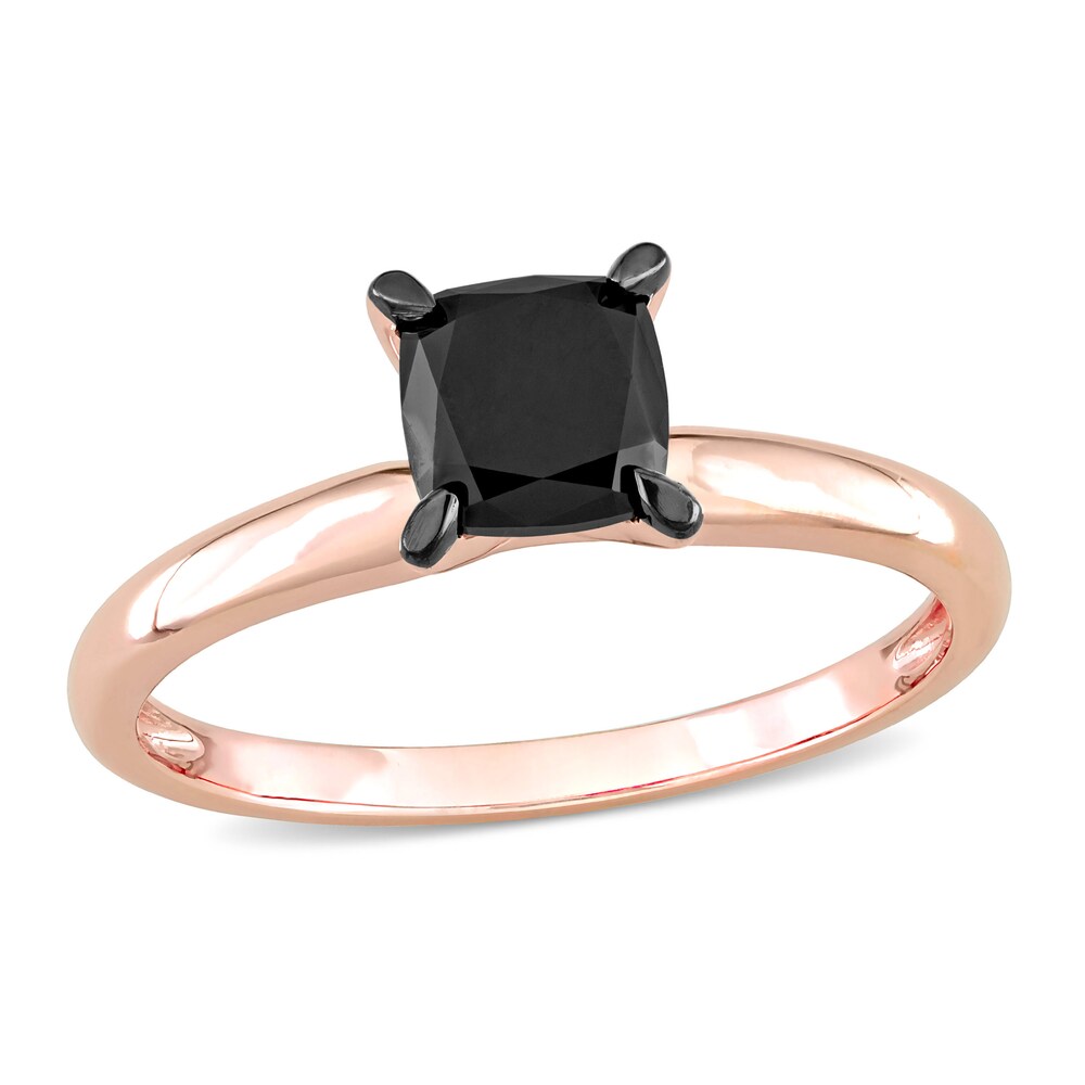 Black Diamond Solitaire Engagement Ring 1 ct tw Cushion-cut 14K Rose Gold eRUU3Epi [eRUU3Epi]