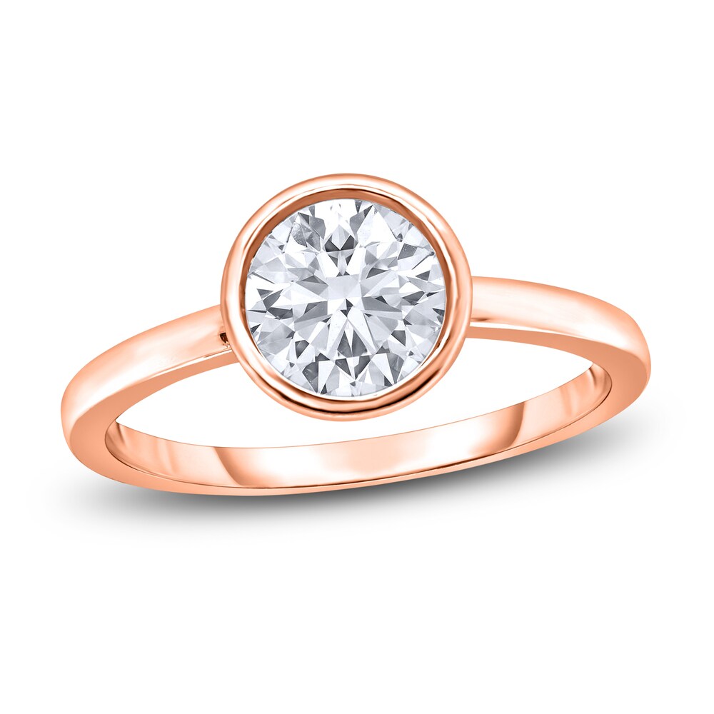 Diamond Solitaire Engagement Ring 3/4 ct tw Bezel-Set Round 14K Rose Gold (I2/I) eZVIvL49 [eZVIvL49]