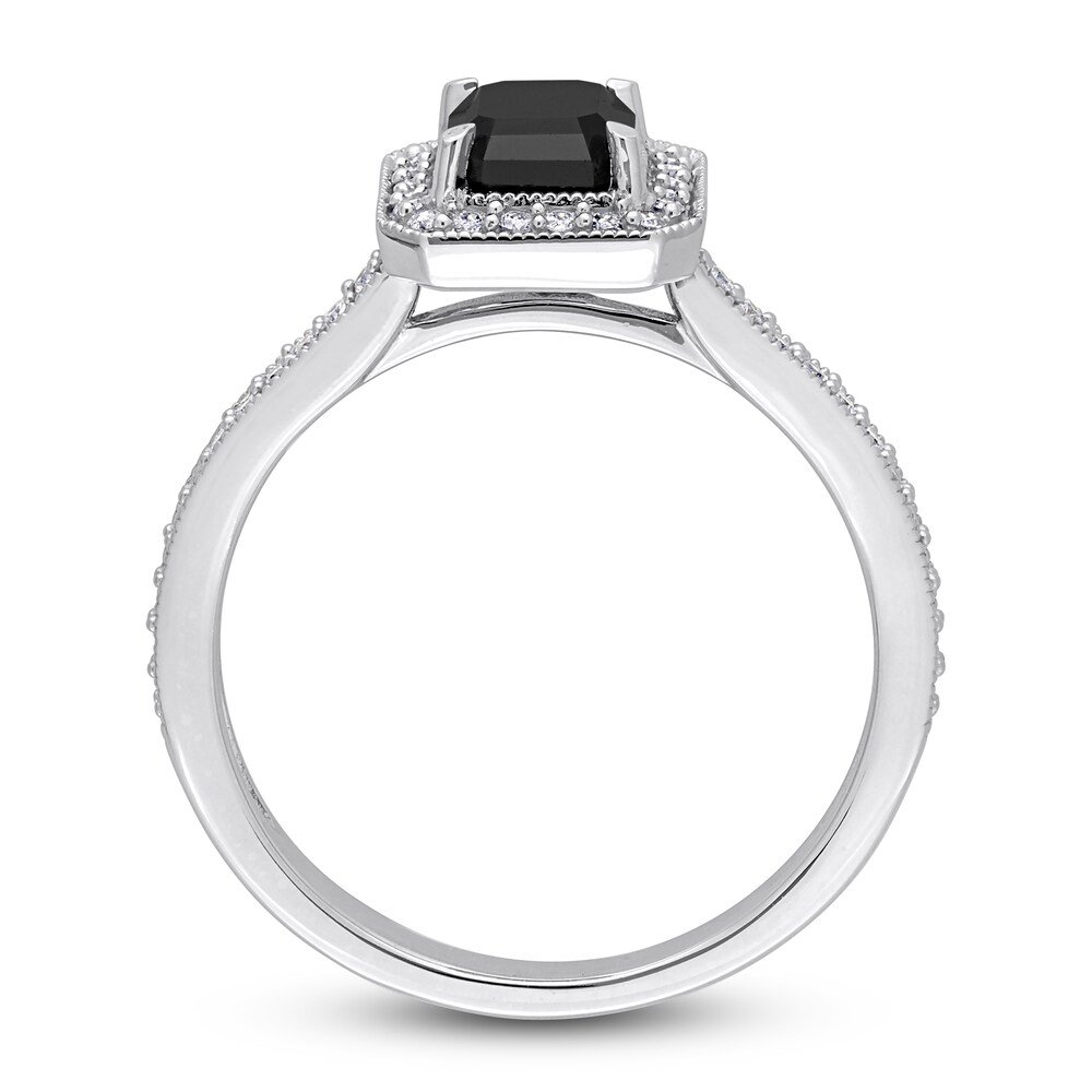 Black & White Diamond Engagement Ring 1 ct tw Emerald/Round 14K White Gold ebVbYZyN