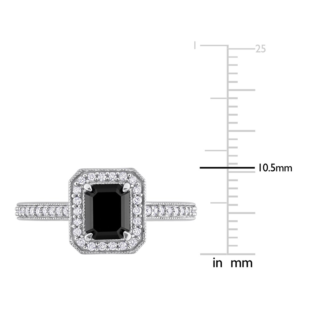 Black & White Diamond Engagement Ring 1 ct tw Emerald/Round 14K White Gold ebVbYZyN