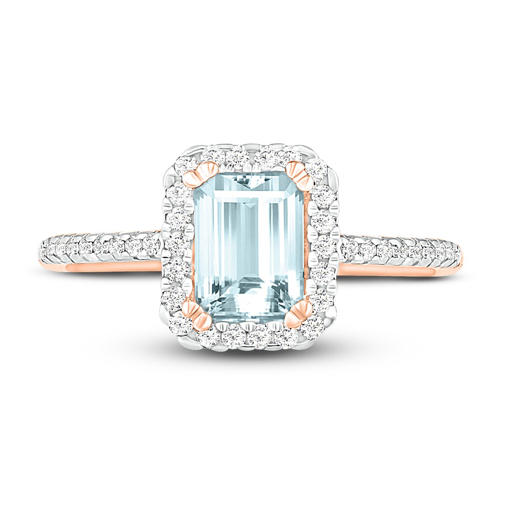 Natural Aquamarine Engagement Ring 1/4 ct tw Diamonds 14K Rose Gold em3wKCkL