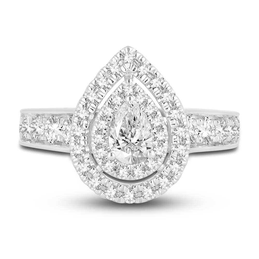 Diamond Double Halo Engagement Ring 1-1/3 ct tw Pear/Round 14K White Gold euoNbdBI