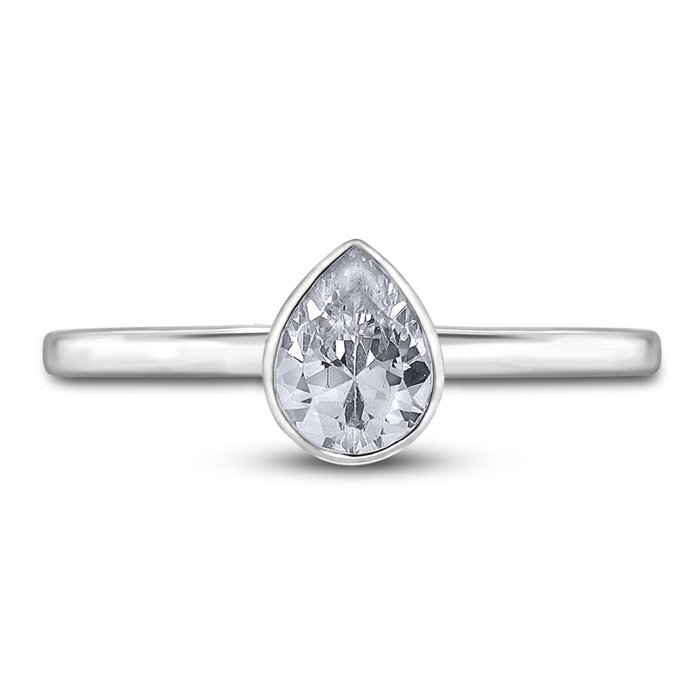 Diamond Solitaire Engagement Ring 1 ct tw Bezel-Set Pear-cut 14K White Gold (I2/I) fJAffOjU