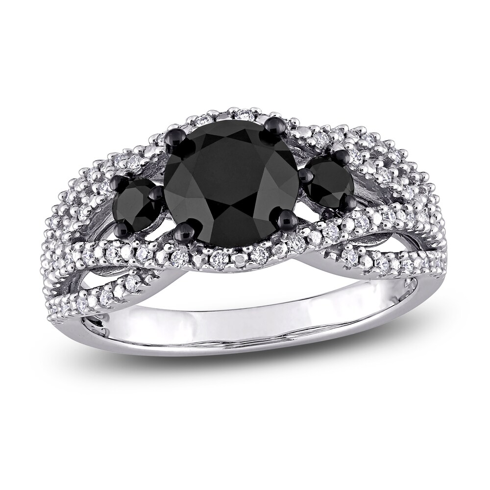 Black & White Diamond 3-Stone Ring 1-7/8 ct tw Round 14K White Gold fodGUoZq