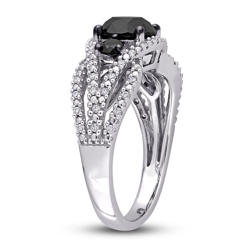 Black & White Diamond 3-Stone Ring 1-7/8 ct tw Round 14K White Gold fodGUoZq