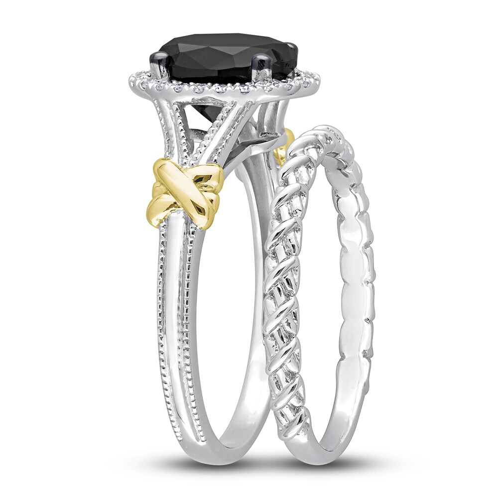 Black Diamond Y-Knot Bridal Set 2-1/8 ct tw Oval/Round 14K Two-Tone Gold gAX67jBF