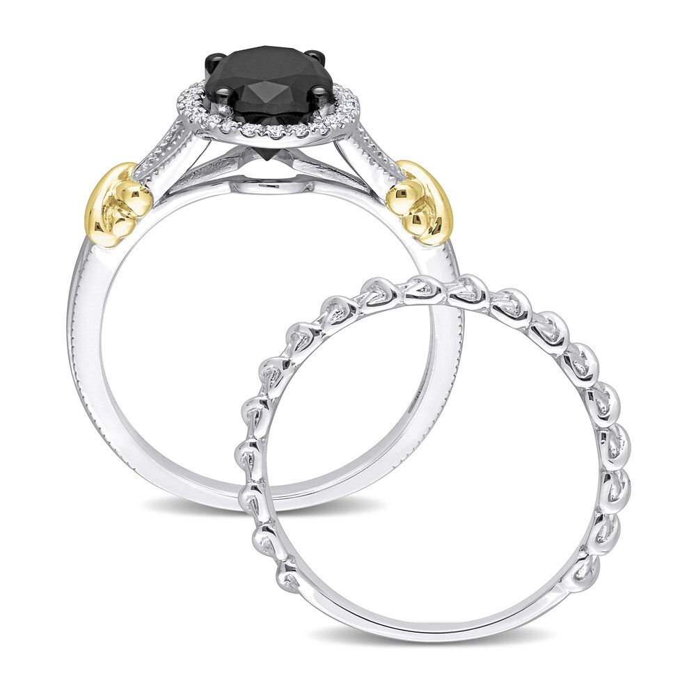 Black Diamond Y-Knot Bridal Set 2-1/8 ct tw Oval/Round 14K Two-Tone Gold gAX67jBF