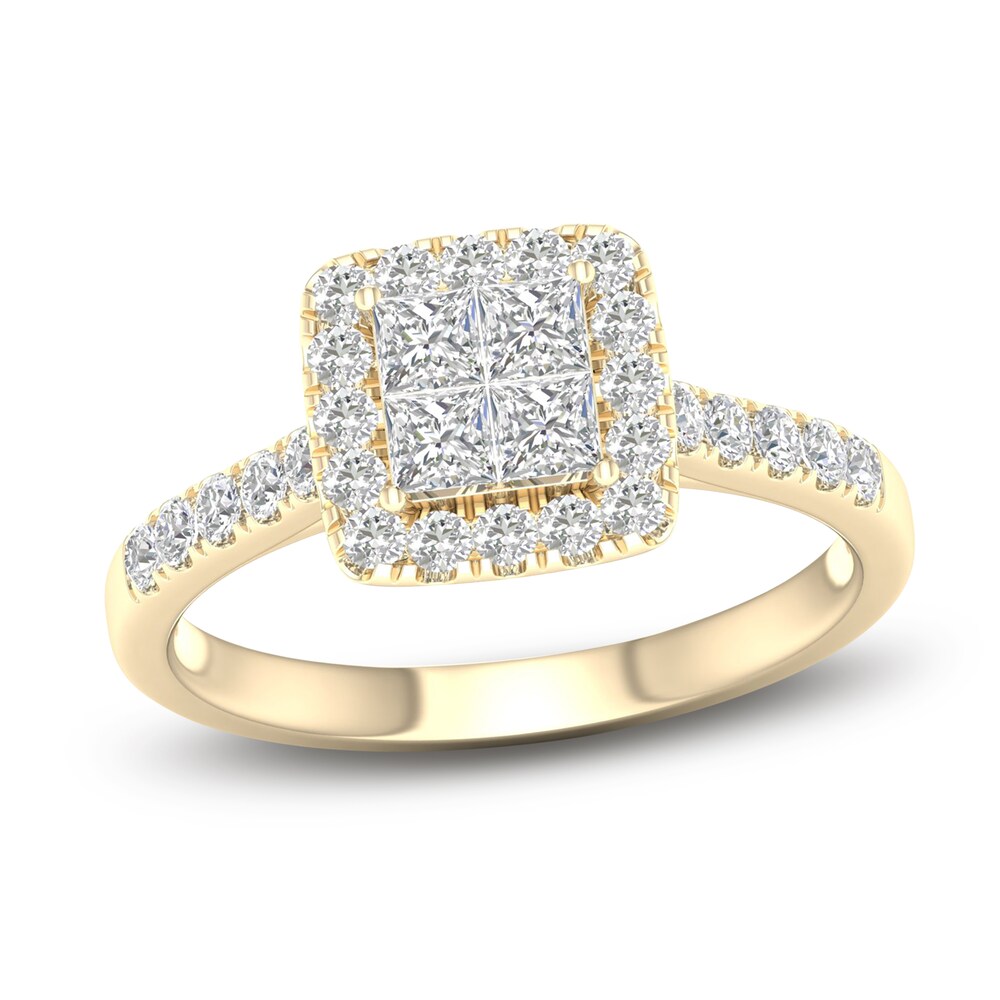 Diamond Halo Engagement Ring 3/4 ct tw Round 14K Yellow Gold gMrzIqEY [gMrzIqEY]