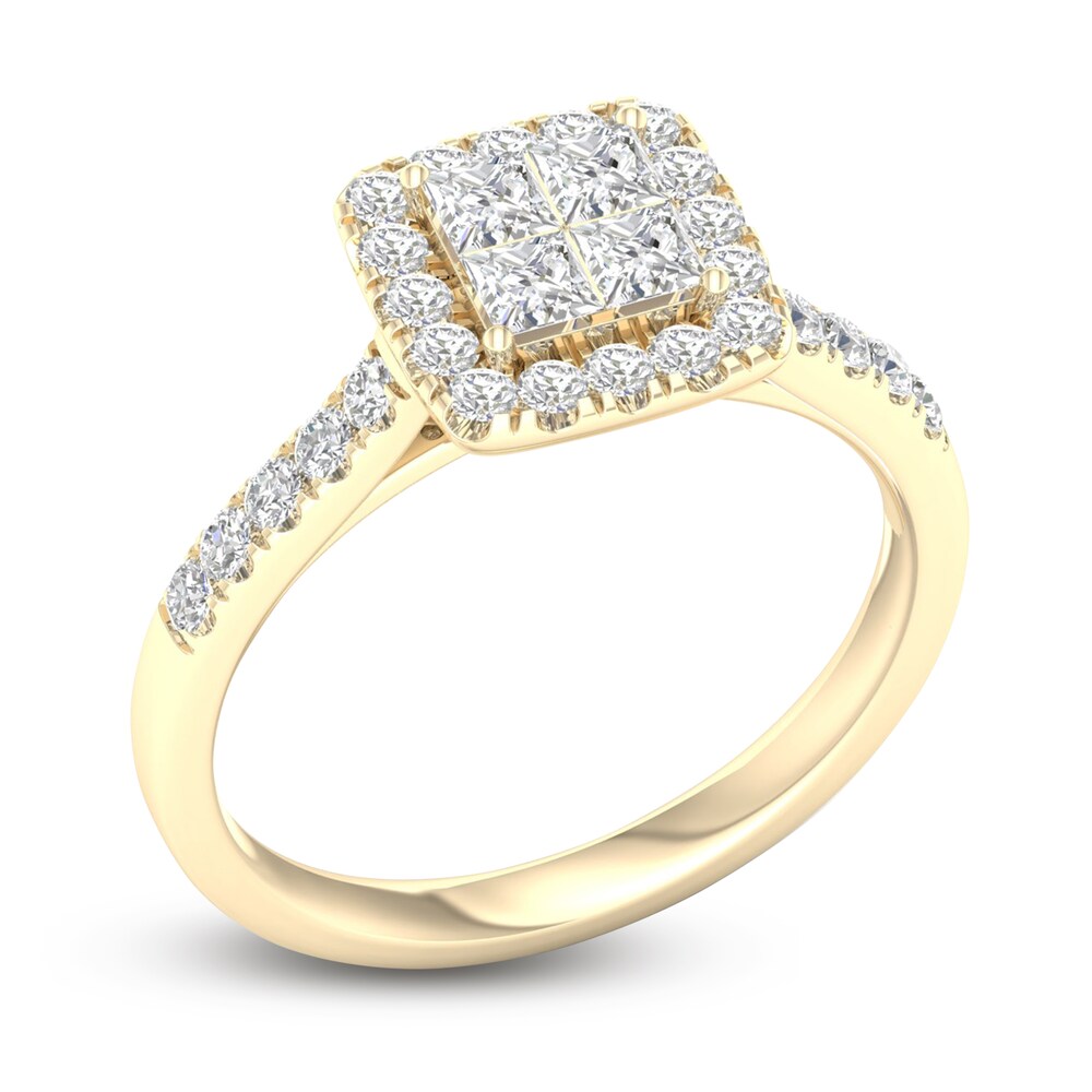 Diamond Halo Engagement Ring 3/4 ct tw Round 14K Yellow Gold gMrzIqEY