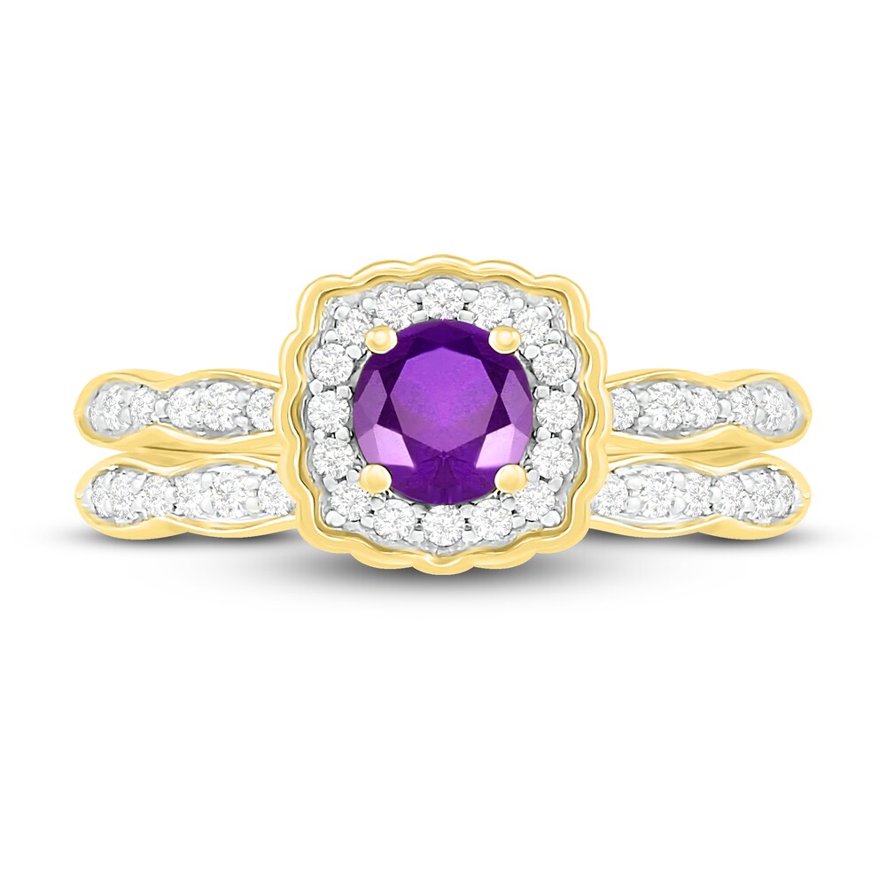 Natural Amethyst Bridal Set 1/5 ct tw Diamonds 14K Yellow Gold gTkc1D1r