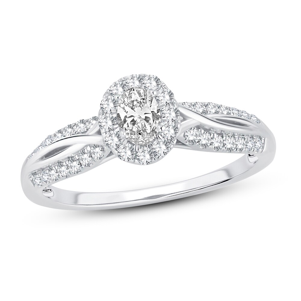 Diamond Engagement Ring 1/2 ct tw Round/Oval 14K White Gold gcHAbh3N