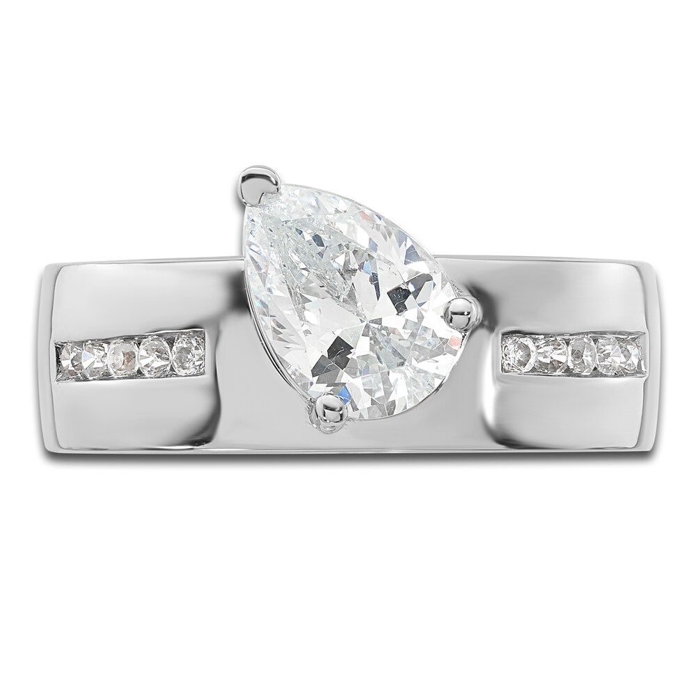 Diamond Slant Engagement Ring 1-1/8 ct tw Pear/Round 14K White Gold gosICphk