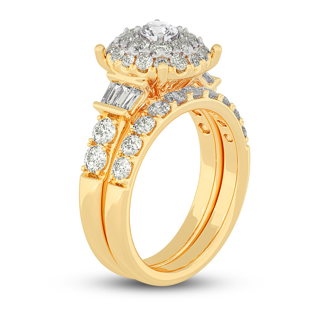 Diamond Halo Bridal Set 2 ct tw Round/Baguette 14K Yellow Gold gtBztw7d