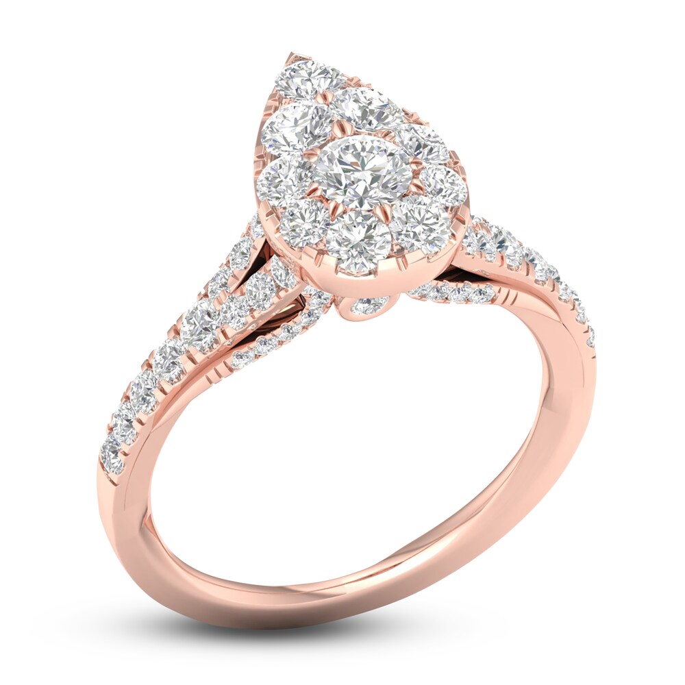 Diamond Pear Engagement Ring 1 ct tw Round 14K Rose Gold guXc68uJ