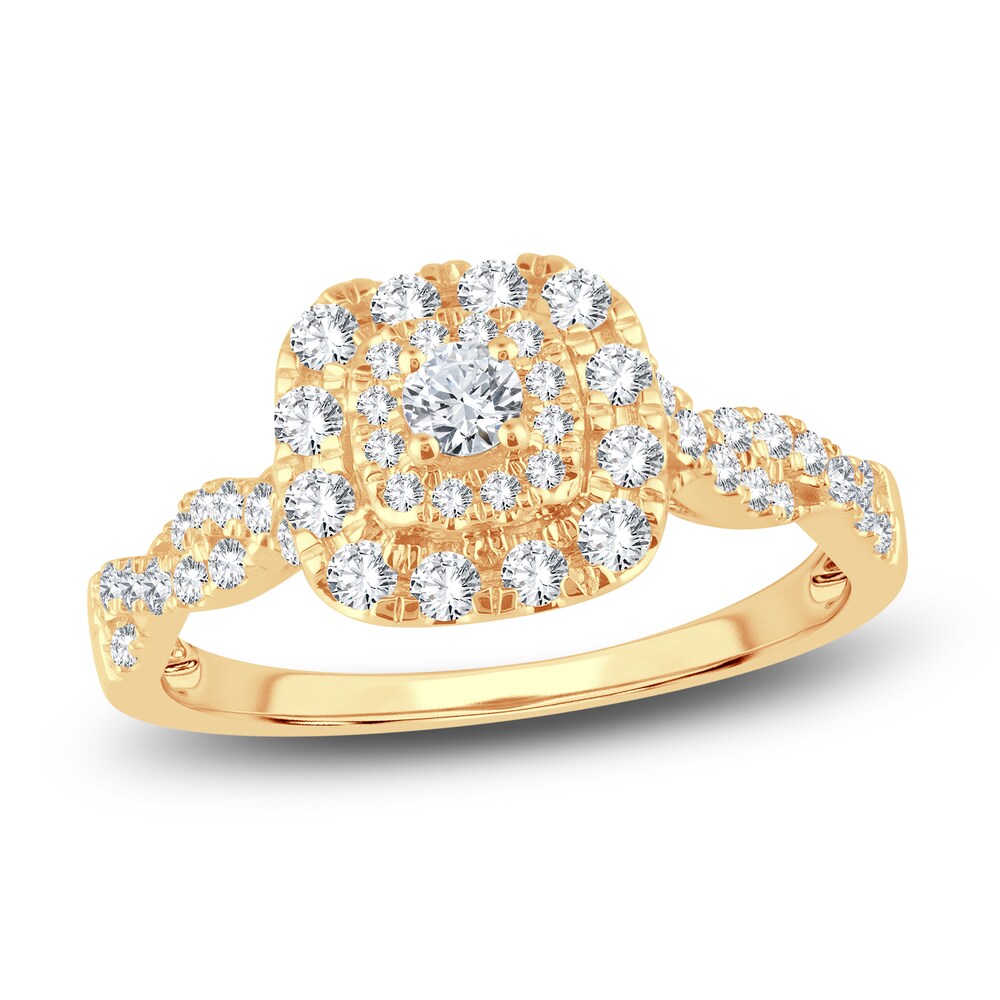 Diamond Halo Ring 1/2 ct tw Round 14K Yellow Gold h0uesOfi