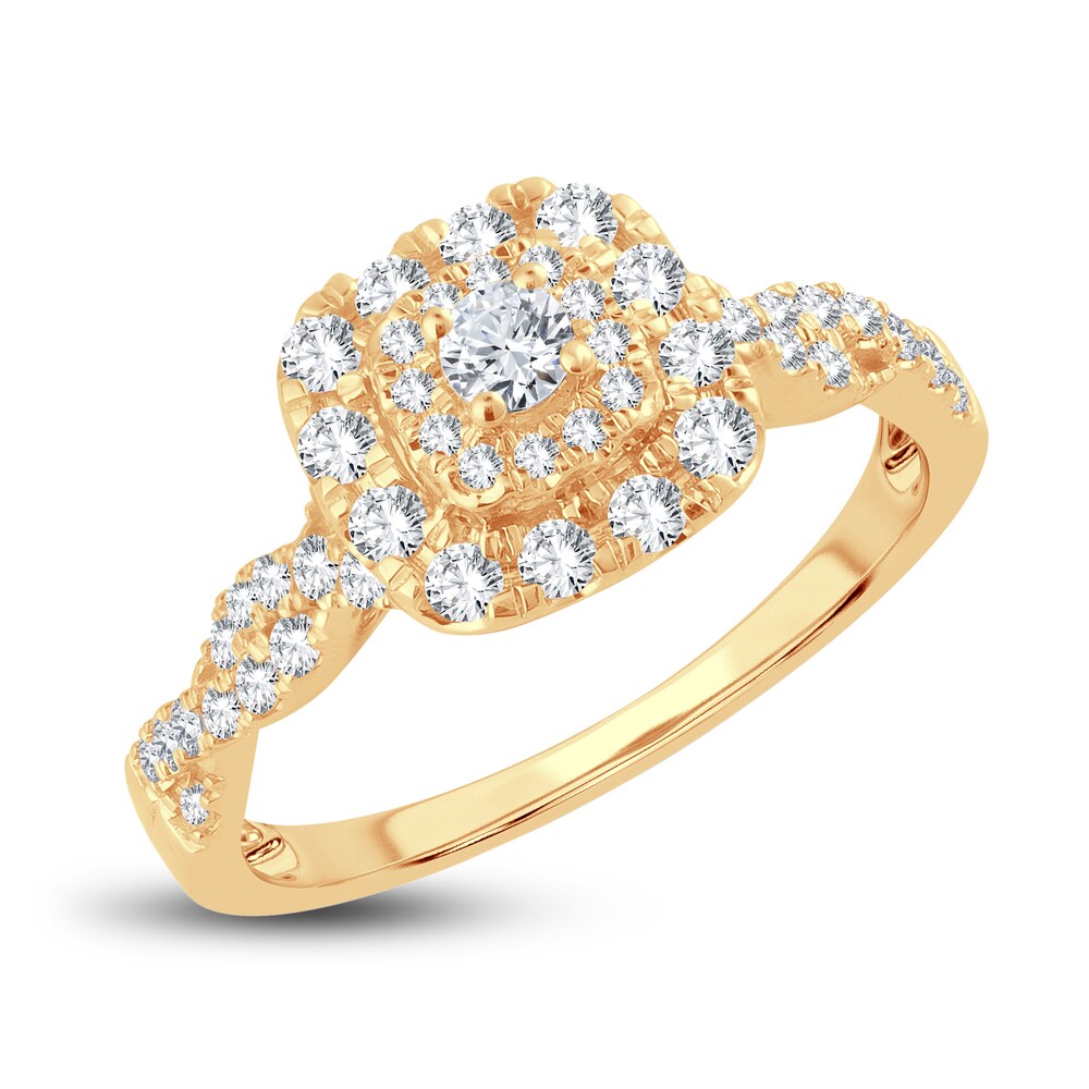 Diamond Halo Ring 1/2 ct tw Round 14K Yellow Gold h0uesOfi