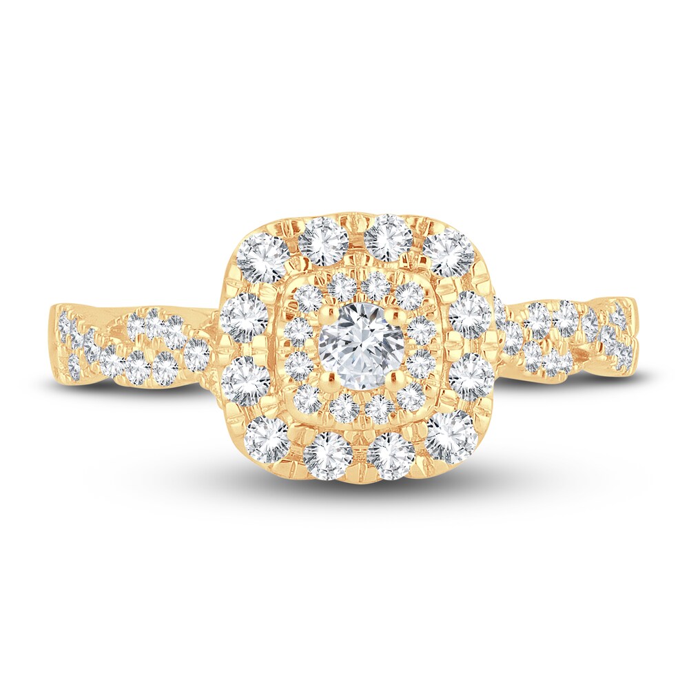 Diamond Halo Ring 1/2 ct tw Round 14K Yellow Gold h0uesOfi