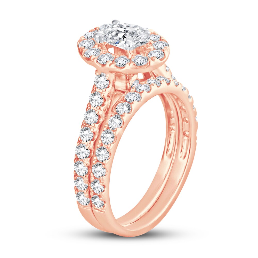 Diamond Bridal Set 2 ct tw Oval/Round-cut 14K Rose Gold h8KJmiha