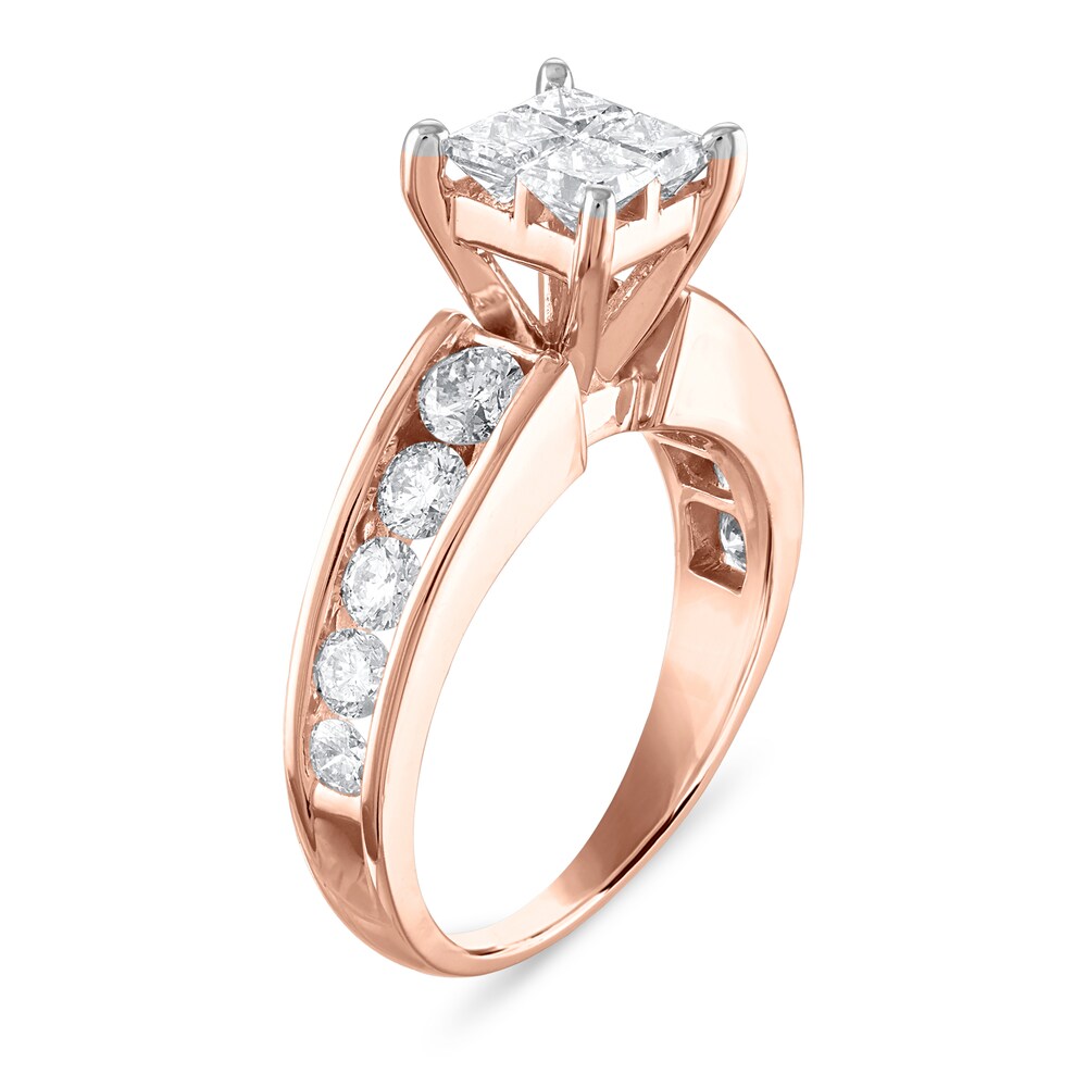 Diamond Engagement Ring 1-7/8 ct tw Princess/Round 14K Rose Gold hLBCxrkh