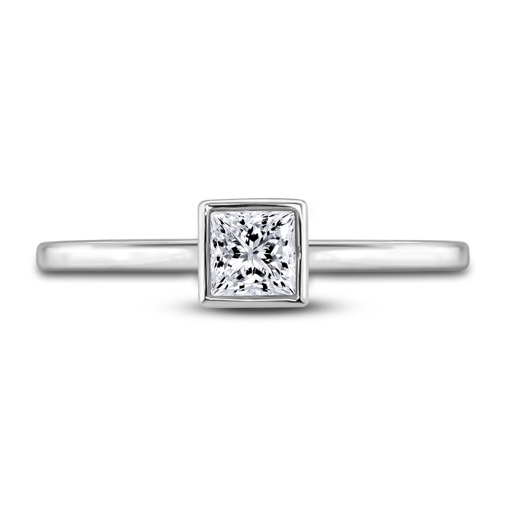 Diamond Solitaire Engagement Ring 1/2 ct tw Bezel-Set Princess 14K White Gold (I2/I) hdahbBUw