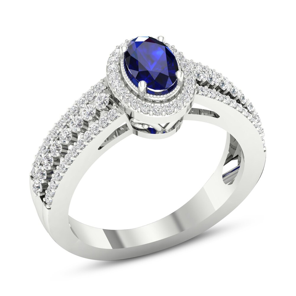 Diamond & Natural Blue Sapphire Engagement Ring 1/3 ct tw Round 14K White Gold hxfUKmxU