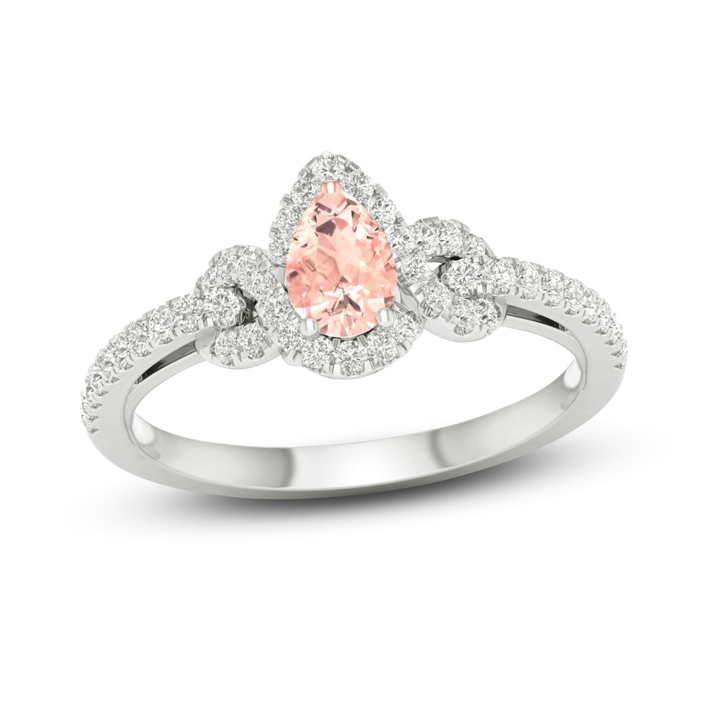 Natural Morganite Engagement Ring 1/3 ct tw Round/Pear-shaped 14K White Gold iX50rZRT