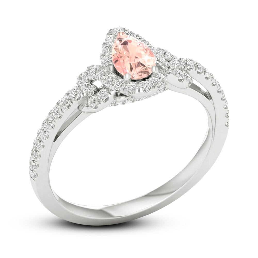 Natural Morganite Engagement Ring 1/3 ct tw Round/Pear-shaped 14K White Gold iX50rZRT