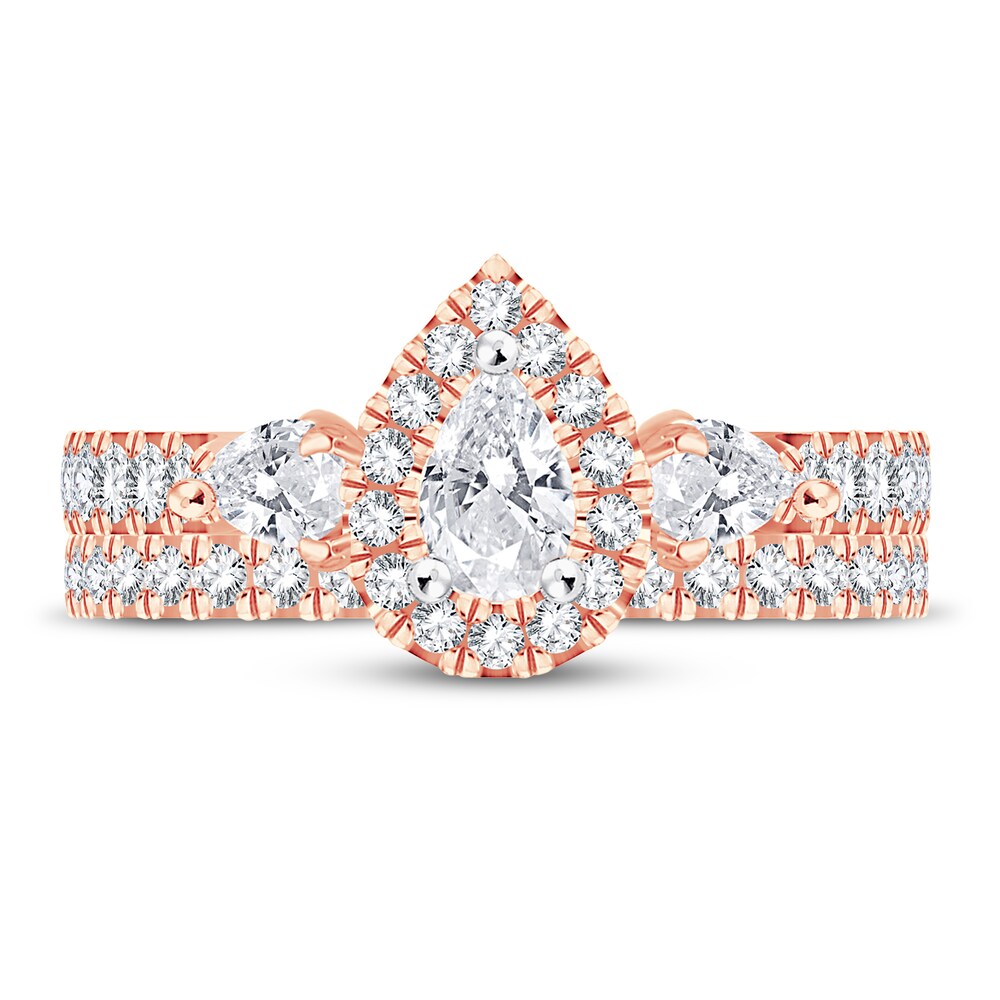 Diamond Bridal Set 1-1/2 ct tw Pear-shaped/Round-cut 14K Rose Gold iv3zk46O