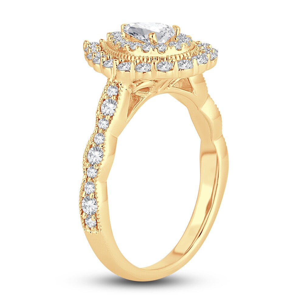 Diamond Double Halo Engagement Ring 1 ct tw Pear/Round 14K Yellow Gold jHfJA12q