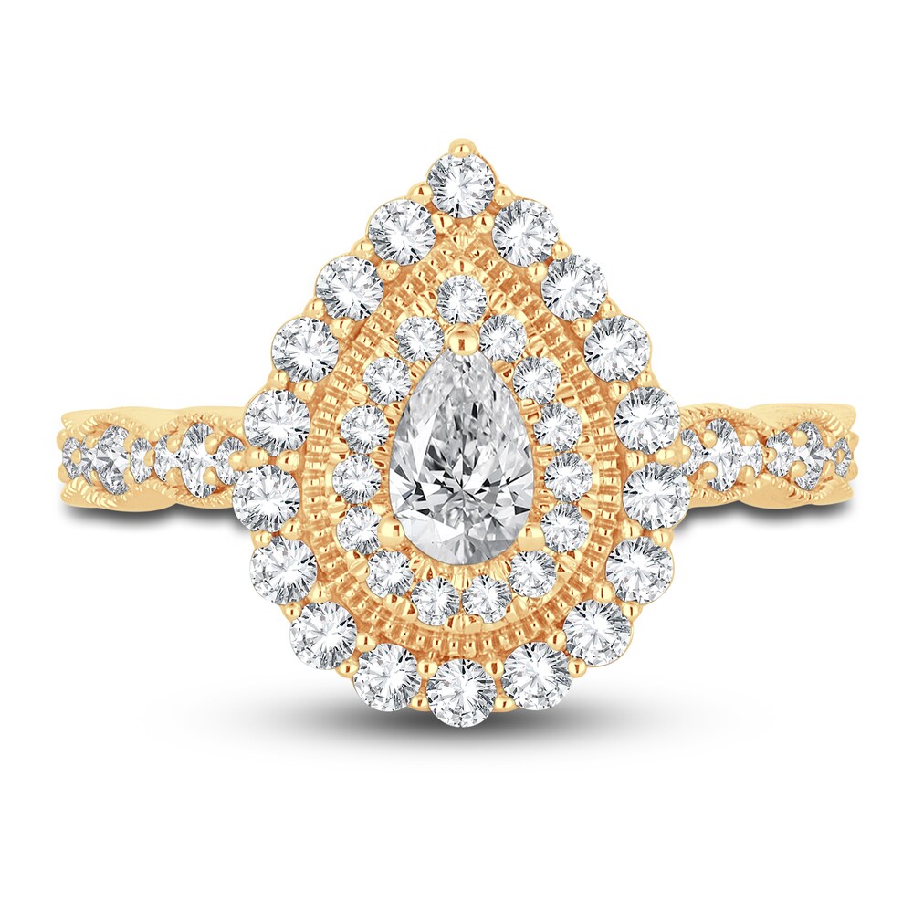 Diamond Double Halo Engagement Ring 1 ct tw Pear/Round 14K Yellow Gold jHfJA12q