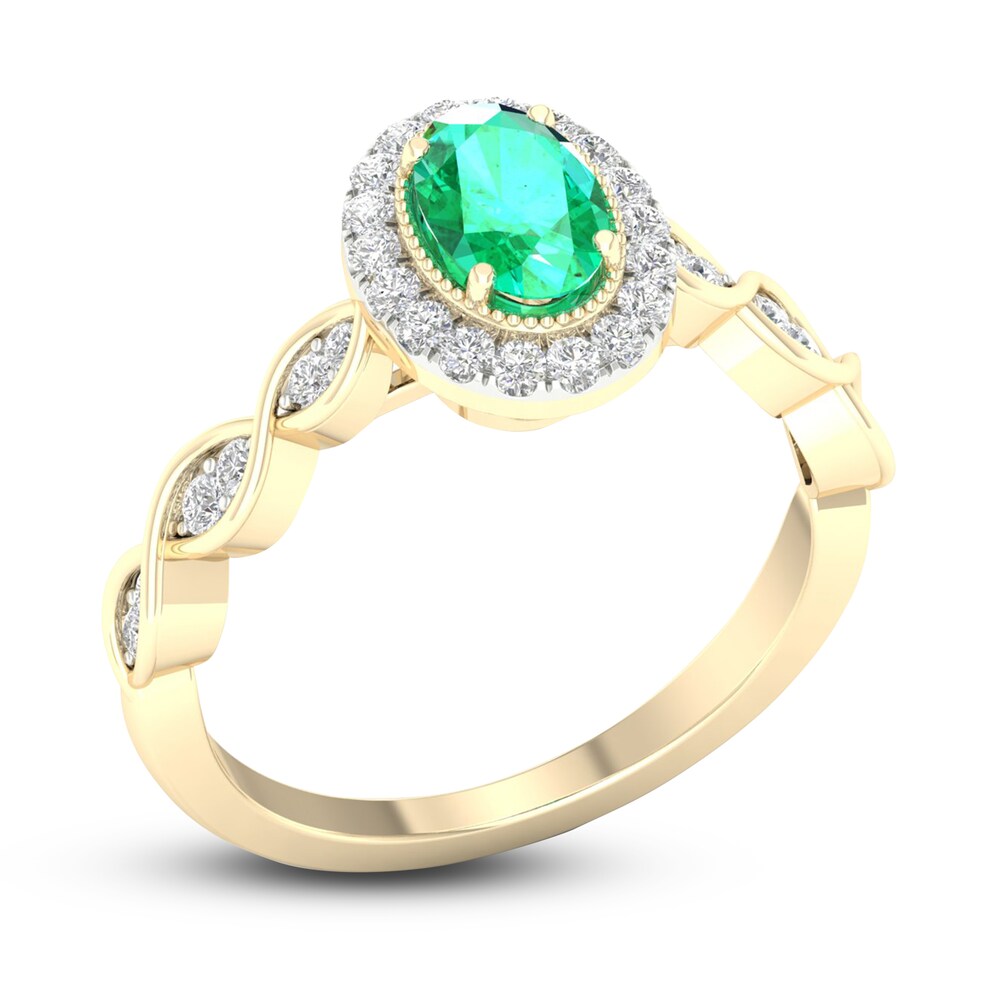 Natural Emerald Engagement Ring 1/5 ct tw Round 14K Yellow Gold jW90yOhm