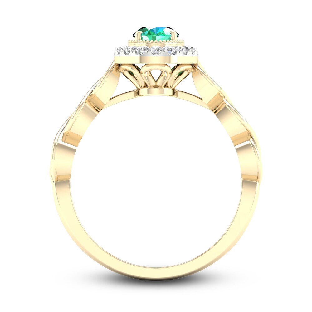 Natural Emerald Engagement Ring 1/5 ct tw Round 14K Yellow Gold jW90yOhm