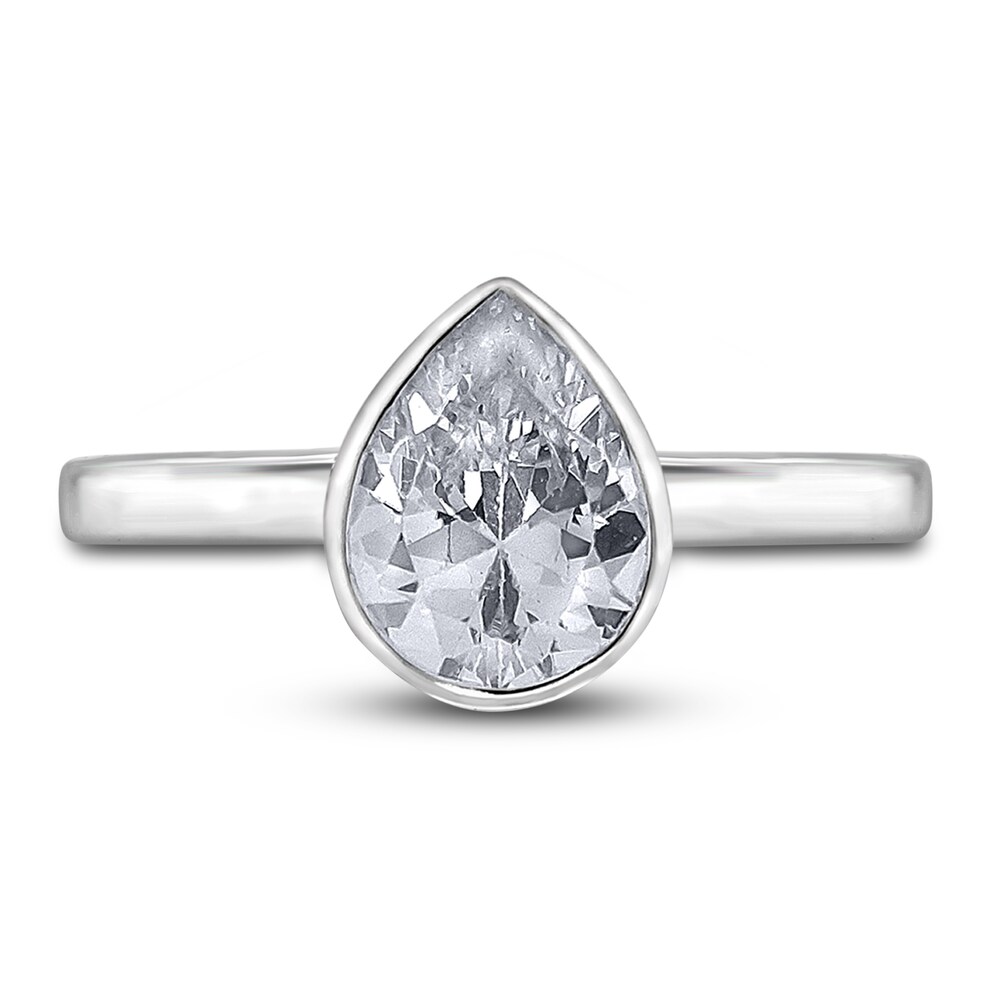 Diamond Solitaire Engagement Ring 2 ct tw Bezel-Set Pear-cut 14K White Gold (I2/I) jif2Efsc