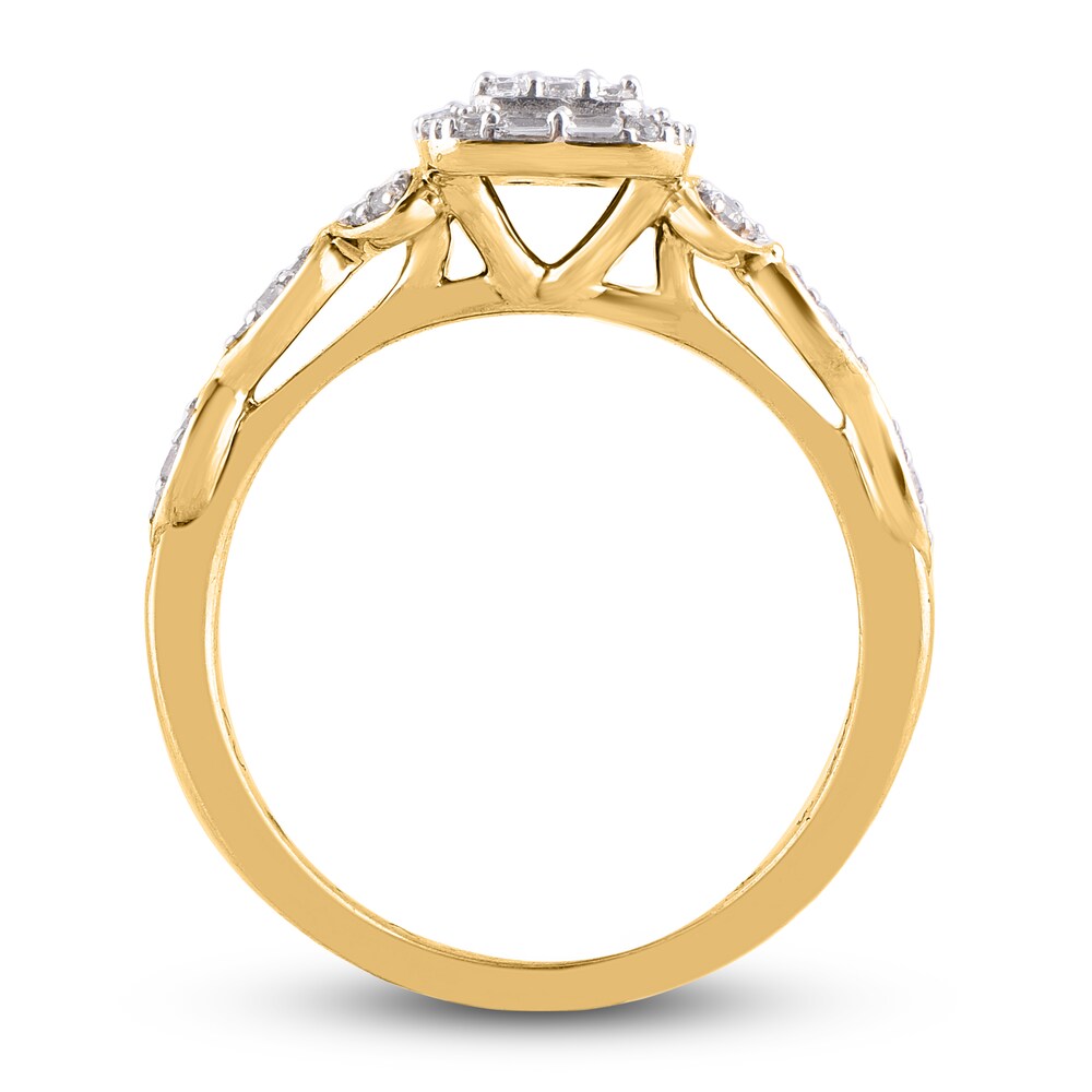 Diamond Engagement Ring 3/8 ct tw Round/Baguette 14K Yellow Gold jrtudCiC