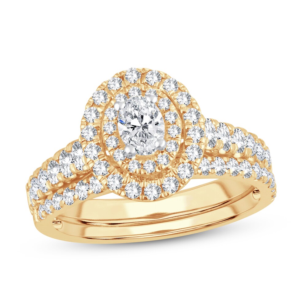 Diamond Bridal Set 1-1/5 ct tw Oval/Round-cut 14K Yellow Gold jzsekbaQ