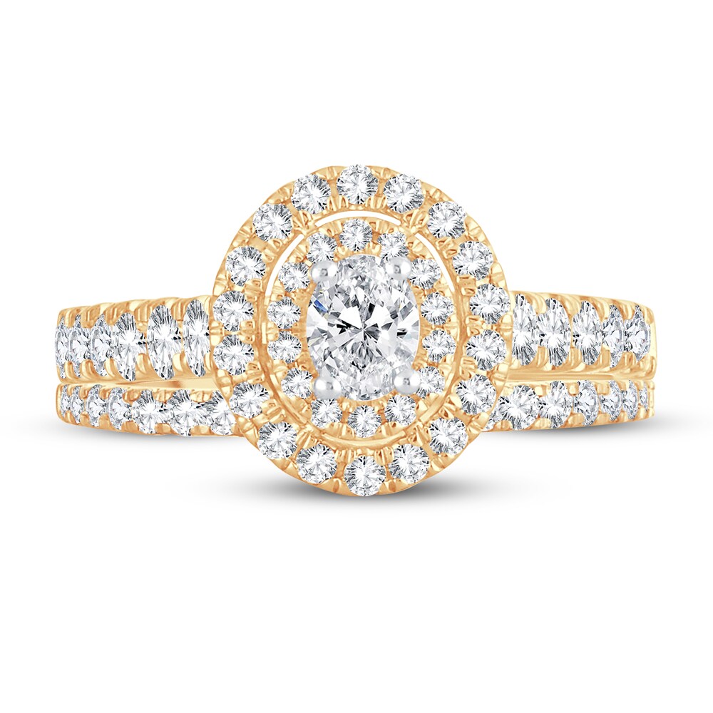 Diamond Bridal Set 1-1/5 ct tw Oval/Round-cut 14K Yellow Gold jzsekbaQ